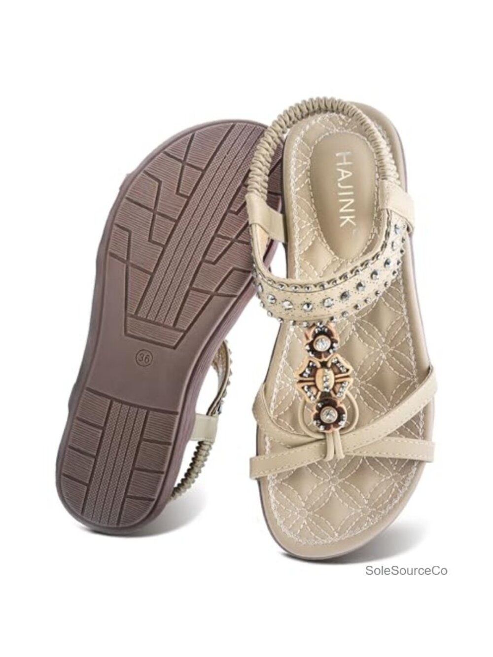 Women's Bohemian Flat Sandals Slip On Elastic Back Strap Rhinestone